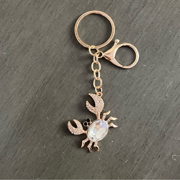 High Heels on the High Road Accessories - Crab Allover Clear Rhinestone 4" Gold Bag Purse Charm Keychain Mermaid Beach